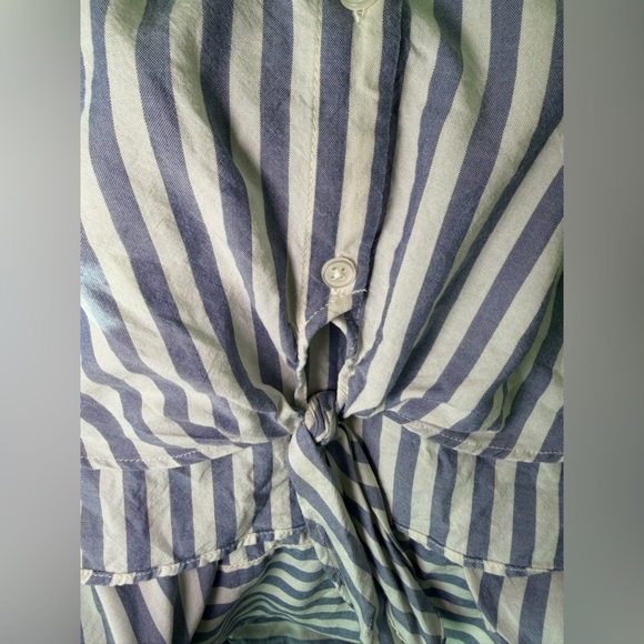 Chico's Nautical Blue Striped Poplin Tie Front Button Down Shirt Tunic Sz 3 - Picture 9 of 9